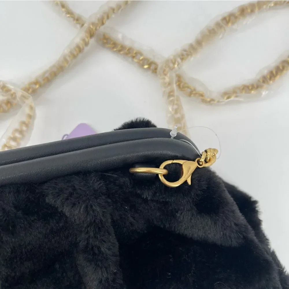 Jill & Ally Women’s Black Faux Fur Convertible Clutch Crossbody Bag One Size